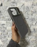 İPhone 17 Pro Max Uyumlu Gri Kartlıklı MagSafe Standlı Kılıf