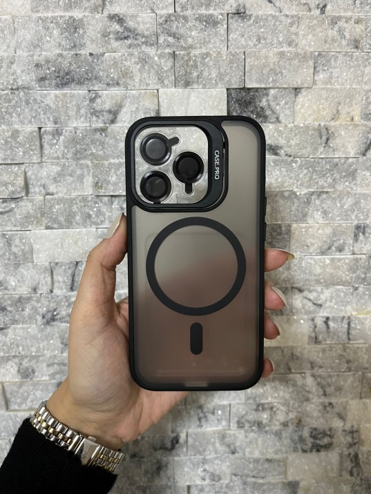 İPhone 15 Pro Uyumlu Siyah MagSafe Standlı Lens Korumalı Case Pro Kılıf