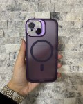 İPhone 15 Uyumlu Mor MagSafe Standlı Lens Korumalı Case Pro Kılıf