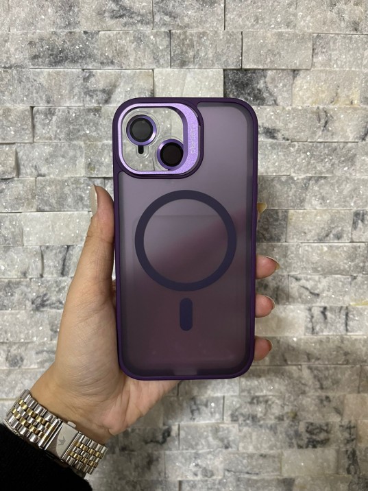 İPhone 15 Uyumlu Mor MagSafe Standlı Lens Korumalı Case Pro Kılıf