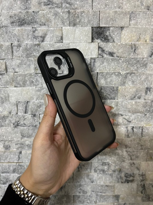İPhone 12 Uyumlu Siyah MagSafe Standlı Lens Korumalı Case Pro Kılıf