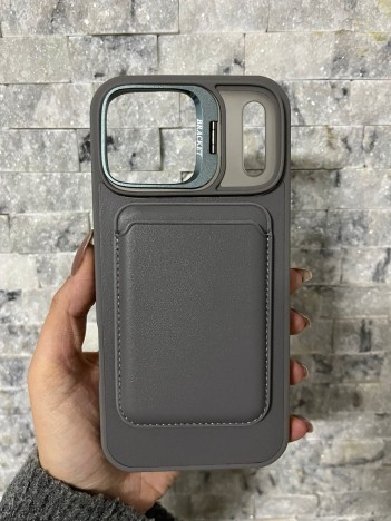 İPhone 17 Pro Max Uyumlu Gri Kartlıklı MagSafe Standlı Kılıf