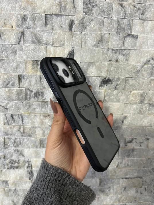 İPhone 17 Pro Max Uyumlu Siyah MagSafe Standlı Kılıf – Lens Çerçeveli