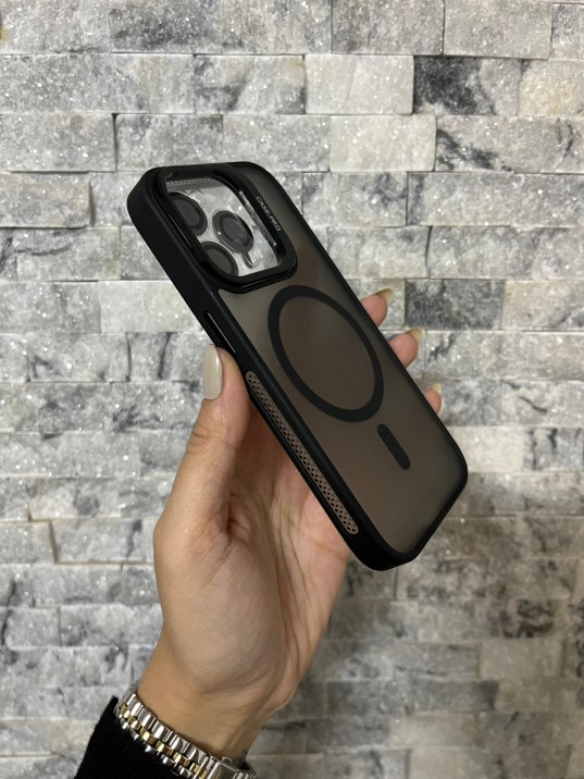 İPhone 15 Pro Uyumlu Siyah MagSafe Standlı Lens Korumalı Case Pro Kılıf