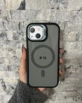 İPhone 15 Uyumlu Gri MagSafe Standlı Kılıf – Lens Çerçeveli