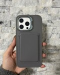 İPhone 15 Pro Max Uyumlu Gri Kartlıklı MagSafe Standlı Kılıf