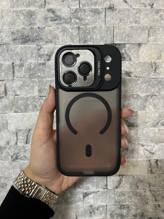 İPhone 17 Pro Uyumlu Siyah MagSafe Standlı Lens Korumalı Case Pro Kılıf