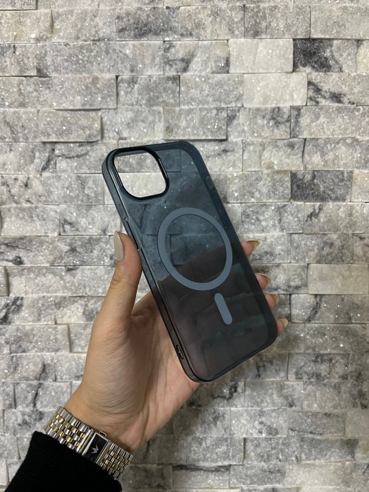 İPhone 13 Uyumlu Mavi Sert Şeffaf MagSafe Premium Kılıf