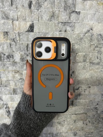 İPhone 17 Pro Max Uyumlu Turuncu MagSafe Standlı Kılıf – Lens Çerçeveli