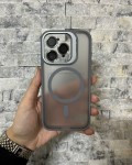 İPhone 15 Pro Uyumlu Gri MagSafe Standlı Lens Korumalı Case Pro Kılıf