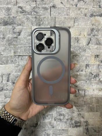 İPhone 15 Pro Uyumlu Gri MagSafe Standlı Lens Korumalı Case Pro Kılıf