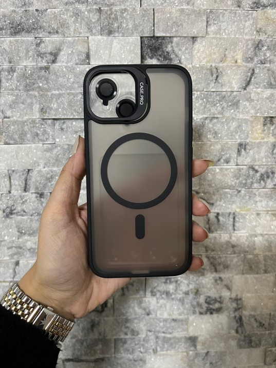 İPhone 13 Uyumlu Siyah MagSafe Standlı Lens Korumalı Case Pro Kılıf