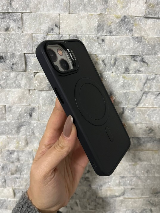 İPhone 13 / 14 Uyumlu Siyah Kartlıklı MagSafe Standlı Kılıf