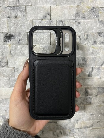 İPhone 17 Pro Uyumlu Siyah Kartlıklı MagSafe Standlı Kılıf