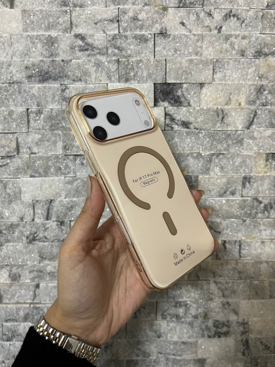İPhone 17 Pro Max Uyumlu Kum Kahvesi Sert Şeffaf MagSafe Premium Kılıf