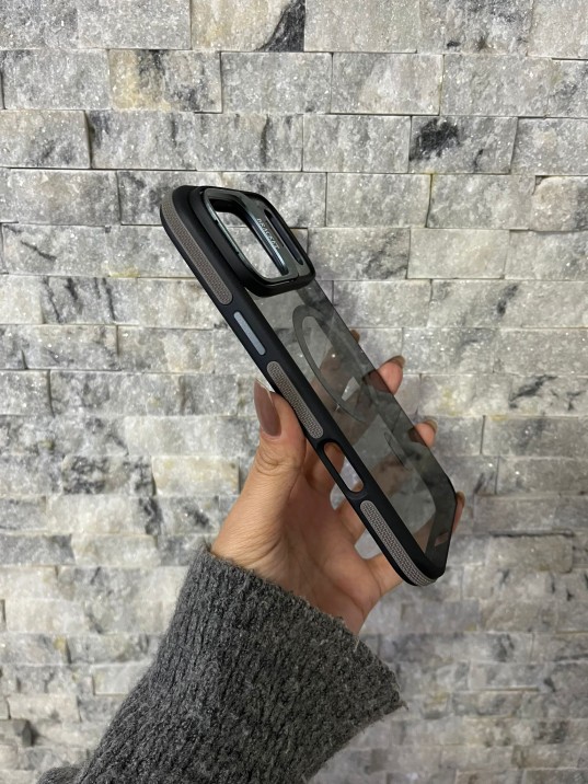 İPhone 17 Pro Max Uyumlu Gri MagSafe Standlı Kılıf – Lens Çerçeveli