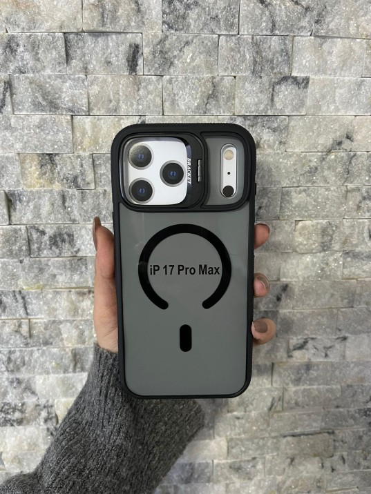 İPhone 17 Pro Max Uyumlu Siyah MagSafe Standlı Kılıf – Lens Çerçeveli