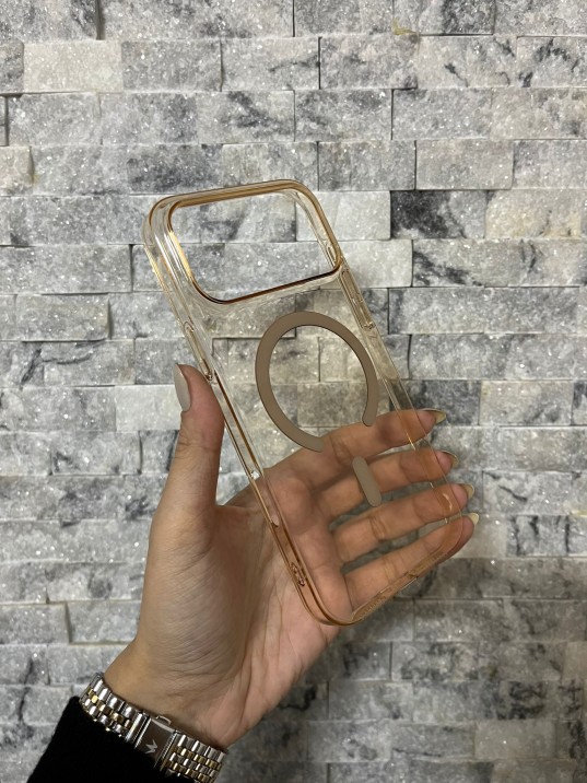 İPhone 17 Pro Max Uyumlu Kum Kahvesi Sert Şeffaf MagSafe Premium Kılıf
