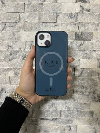 İPhone 13 Uyumlu Mavi Sert Şeffaf MagSafe Premium Kılıf