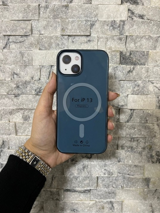 İPhone 13 Uyumlu Mavi Sert Şeffaf MagSafe Premium Kılıf