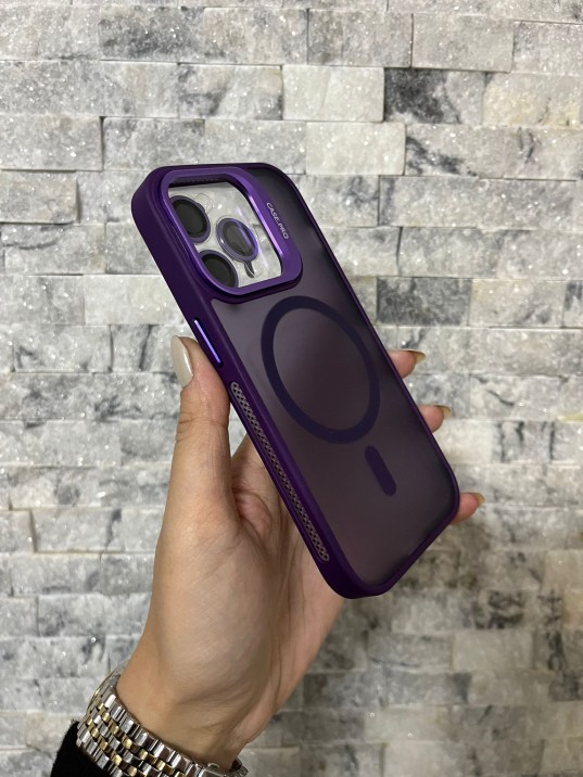 İPhone 14 Pro Uyumlu Mor MagSafe Standlı Lens Korumalı Case Pro Kılıf