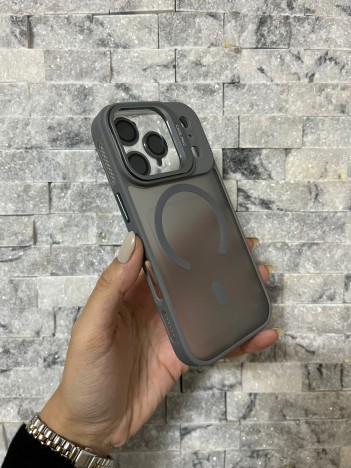 İPhone 17 Pro Uyumlu Gri MagSafe Standlı Lens Korumalı Case Pro Kılıf