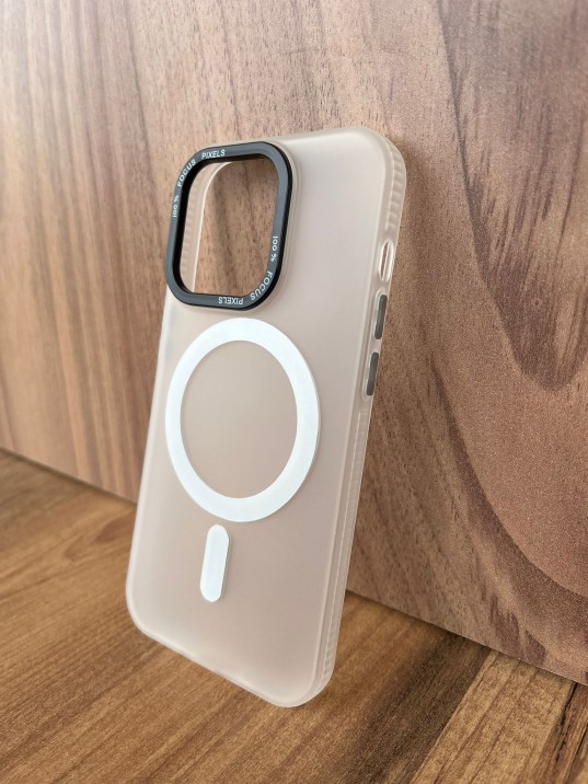 İPhone 14 Pro Max Uyumlu Buzlu Beyaz MagSafe Kılıf – Lens Çerçeveli Premium Koruma