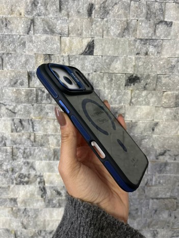 İPhone 17 Pro Max Uyumlu Lacivert MagSafe Standlı Kılıf – Lens Çerçeveli