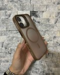 İPhone 17 Uyumlu Kahverengi MagSafe Standlı Lens Korumalı Case Pro Kılıf
