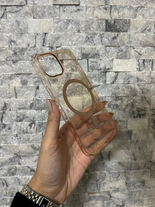 İPhone 14 Uyumlu Kum Kahvesi Sert Şeffaf MagSafe Premium Kılıf