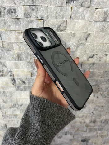 İPhone 17 Pro Max Uyumlu Gri MagSafe Standlı Kılıf – Lens Çerçeveli