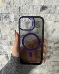 İPhone 15 Uyumlu Mor MagSafe Standlı Kılıf – Lens Çerçeveli