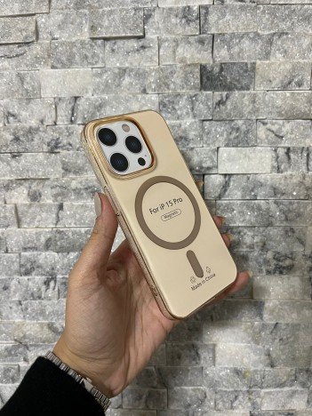 İPhone 15 Pro Uyumlu Kum Kahvesi Sert Şeffaf MagSafe Premium Kılıf