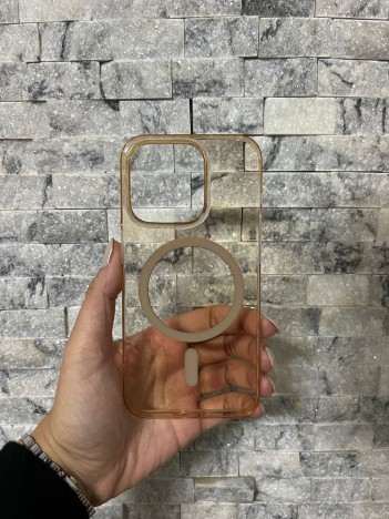 iPhone 15 Pro Uyumlu Kum Kahvesi Sert Şeffaf MagSafe Premium Kılıf
