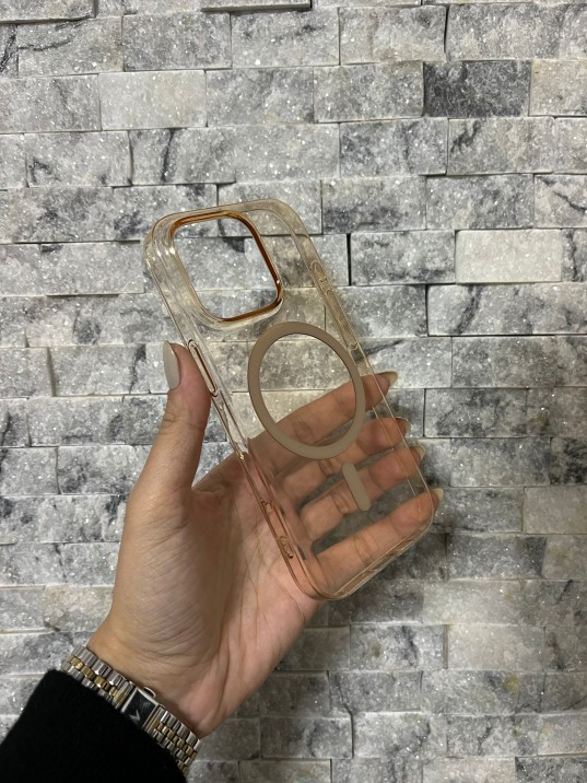 İPhone 16 Pro Uyumlu Kum Kahvesi Sert Şeffaf MagSafe Premium Kılıf