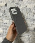 İPhone 17 Uyumlu Gri Kartlıklı MagSafe Standlı Kılıf