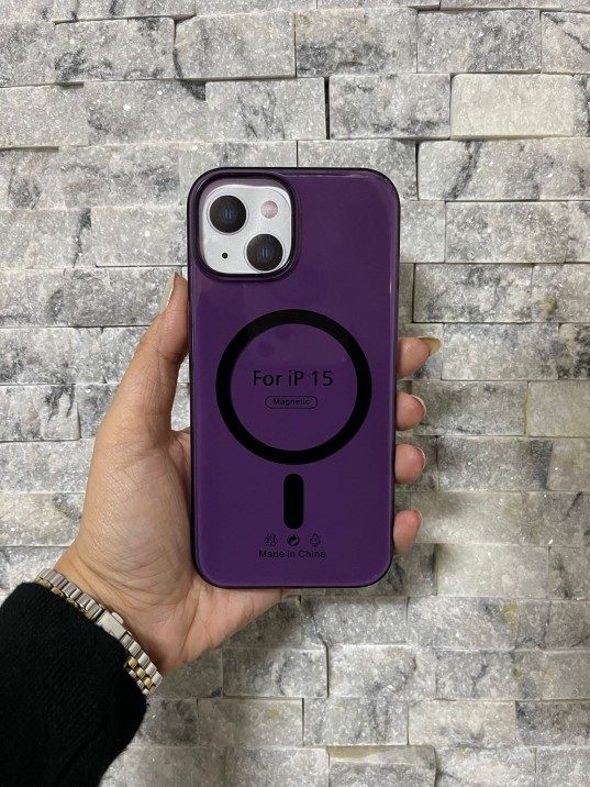 İPhone 15 Uyumlu Mor Sert Şeffaf MagSafe Premium Kılıf