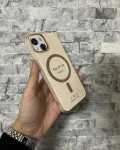 İPhone 14 Uyumlu Kum Kahvesi Sert Şeffaf MagSafe Premium Kılıf