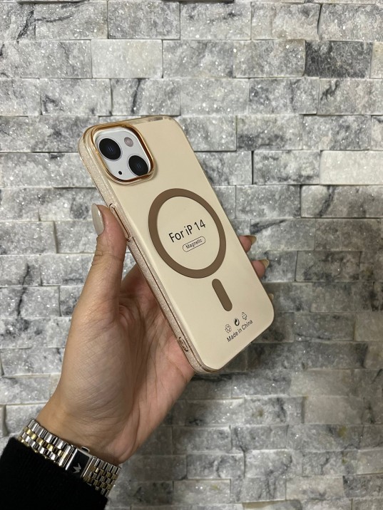 İPhone 14 Uyumlu Kum Kahvesi Sert Şeffaf MagSafe Premium Kılıf