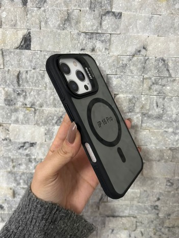 İPhone 16 Pro Uyumlu Siyah MagSafe Standlı Kılıf – Lens Çerçeveli
