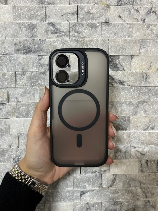 İPhone 17 Uyumlu Siyah MagSafe Standlı Lens Korumalı Case Pro Kılıf