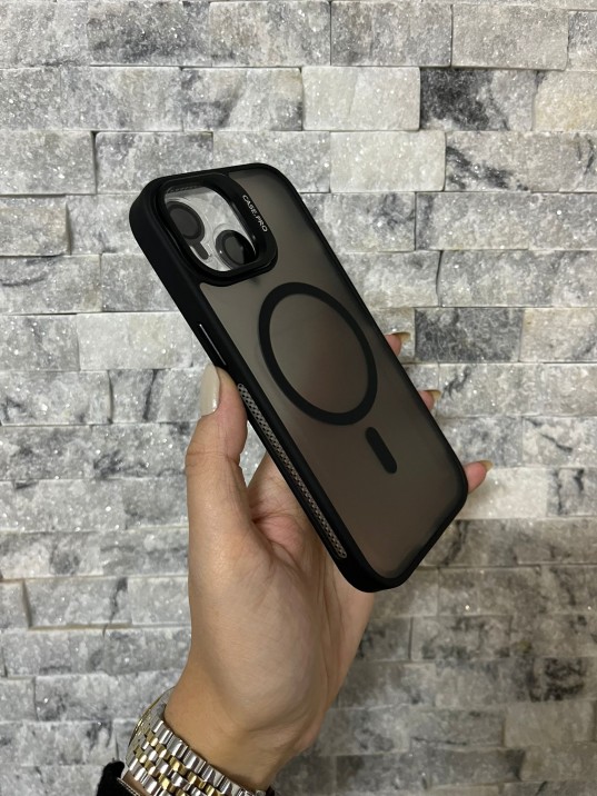 İPhone 15 Uyumlu Siyah MagSafe Standlı Lens Korumalı Case Pro Kılıf