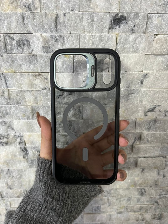 İPhone 17 Pro Max Uyumlu Gri MagSafe Standlı Kılıf – Lens Çerçeveli