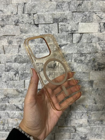 iPhone 15 Pro Uyumlu Kum Kahvesi Sert Şeffaf MagSafe Premium Kılıf