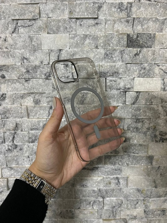 İPhone 13 Uyumlu Gri Sert Şeffaf MagSafe Premium Kılıf