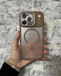 İPhone 17 Pro Max Uyumlu Kahverengi MagSafe Standlı Lens Korumalı Case Pro Kılıf