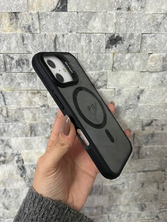 İPhone 17 Uyumlu Siyah MagSafe Standlı Kılıf – Lens Çerçeveli