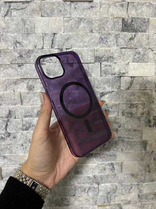 İPhone 14 Uyumlu Mor Sert Şeffaf MagSafe Premium Kılıf