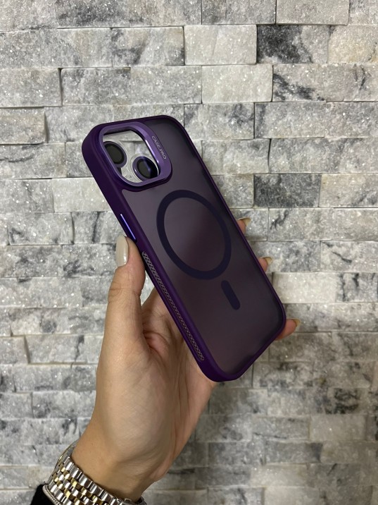İPhone 15 Uyumlu Mor MagSafe Standlı Lens Korumalı Case Pro Kılıf