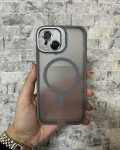 İPhone 13 Uyumlu Gri MagSafe Standlı Lens Korumalı Case Pro Kılıf